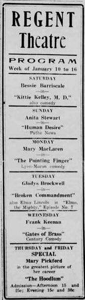 Regent Theater - THE ALMA RECORD JAN 8 1920
